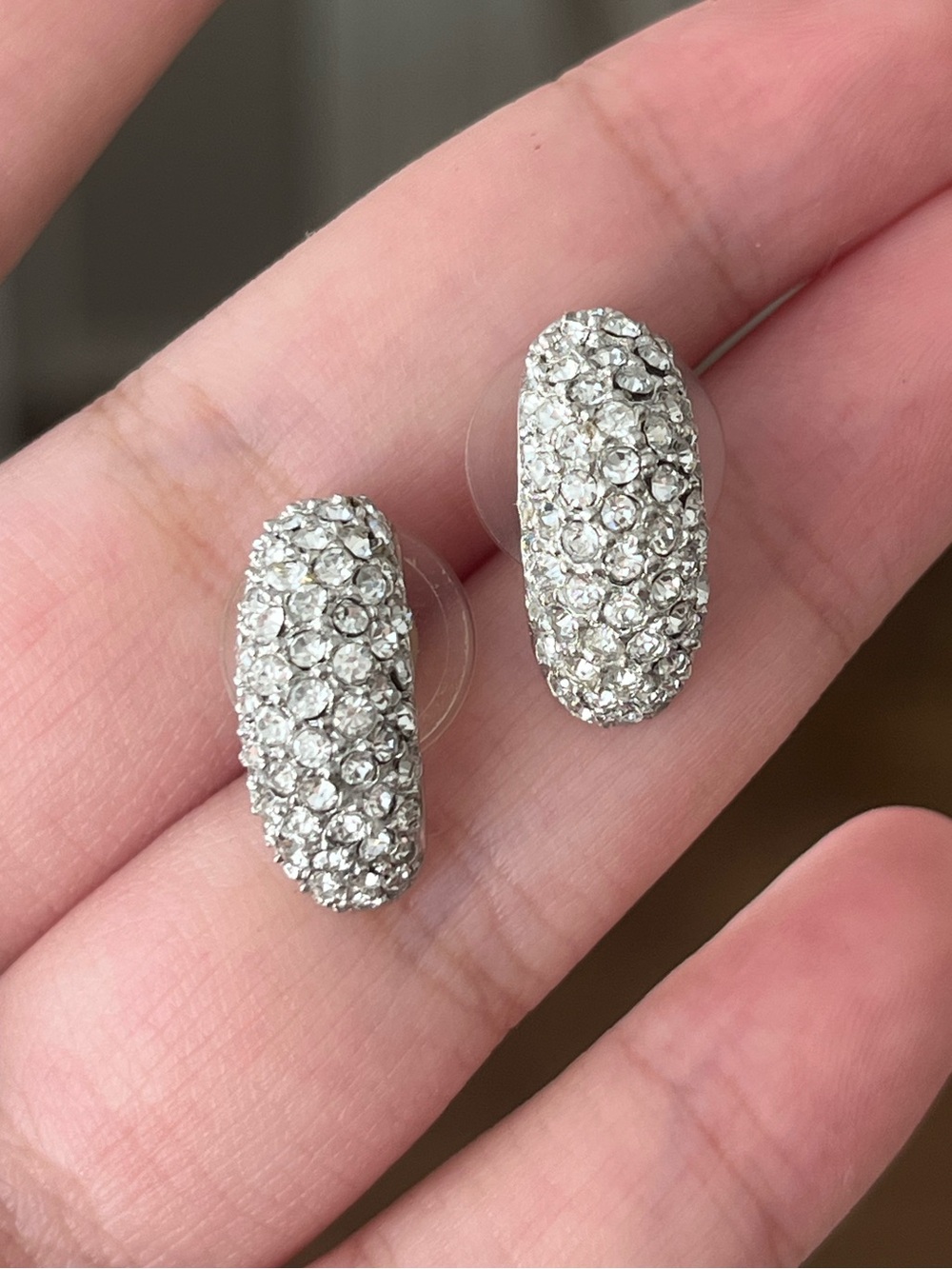 Authentic Vintage Dior Rhinestone Pavé Silver Hoop 14k Gold Post Pierce Earrings